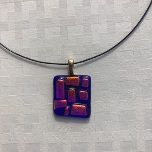 Fused Glass blue orange pendant necklace